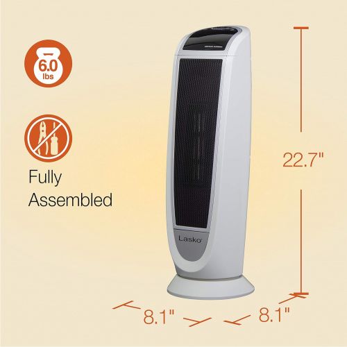  Lasko 5165 Digital Ceramic Tower Heater with Remote Control, 1500W, White