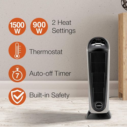  Lasko Lasko-22 Digital Ceramic Oscillating Remote (751320) Tower Heater, 8.5x2033 L x 7.25x2033 W x 23x2033 H, Grey/Black