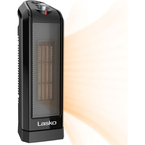  Lasko CT16450 Small Portable 1500W Oscillating Electric Ceramic Space Heater with Manual Thermostat and Overheat Safety Protection for Indoor Home Use, Black