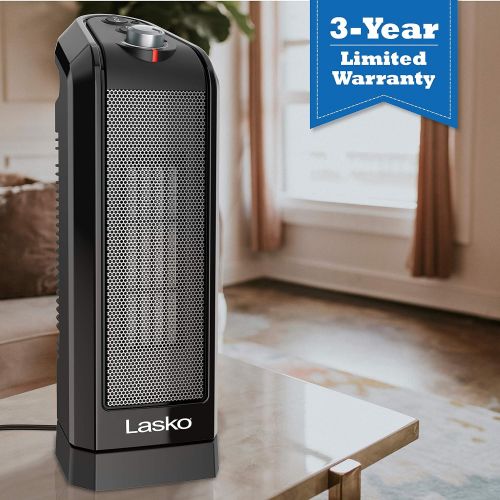  Lasko CT16450 Small Portable 1500W Oscillating Electric Ceramic Space Heater with Manual Thermostat and Overheat Safety Protection for Indoor Home Use, Black