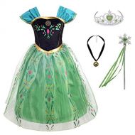 Latassa Little Girls Anna Princess Dress Up Costumes Party Brithday Dress Outfit+ Necklace Crown Accessory