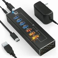 Powered USB Hub - Multi-Port USB Hub with 7 USB 3 Ports, 3 Fast Charging USB 3.0 Ports, Cords C and A, Power Adapter - by Latorice (Black)
