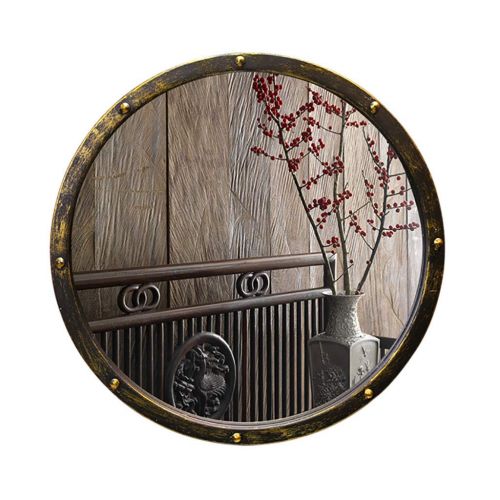  Lattice wall mirror Wrought Iron Retro Industrial Round Mirror Nordic Wall Hanging Bathroom Mirror Decoration Bar Cafe Restaurant Mirror (Diameter: 50cm)