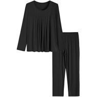 Latuza Womens Long Sleeves Pleated Front Tops Pajamas Pants with Pockets