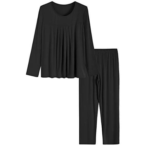  Latuza Womens Long Sleeves Pleated Front Tops Pajamas Pants with Pockets