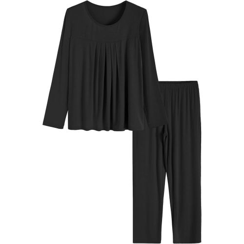  Latuza Womens Long Sleeves Pleated Front Tops Pajamas Pants with Pockets