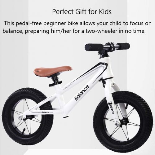  Laufrader Balance Bike 4 Year Old - Mini Early Rider Push Bike fuer Kindermadchen, 12 Zoll Luftreifen, Weiss Schwarz (Color : White)