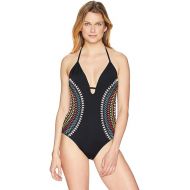 Laundry by Shelli Segal Women's Standard Embroidered Solids Scoop Back One Piece Swimsuit