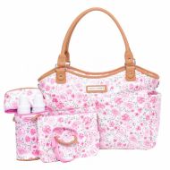 Laura Ashley 6 Piece Large Triple Compartment Tote Diaper Bag - Pink Floral (Pink Floral)