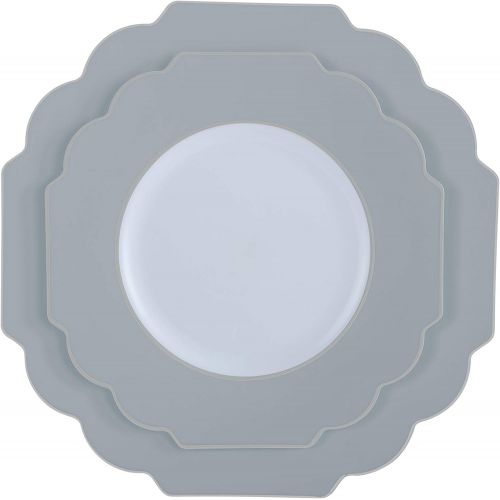 Laura Ashley Dinner 10.5 Flower Shape Plastic Dinnerware Disposable Plates, Perfect for Special Occassions, Weddings & Parties. China Look without the Cleanup, 40 Pack, Black: Kitc