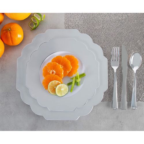  Laura Ashley Dinner 10.5 Flower Shape Plastic Dinnerware Disposable Plates, Perfect for Special Occassions, Weddings & Parties. China Look without the Cleanup, 40 Pack, Black: Kitc