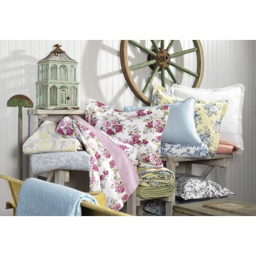  Laura Ashley Honeysuckle Quilt Set, King, Pastel Pink