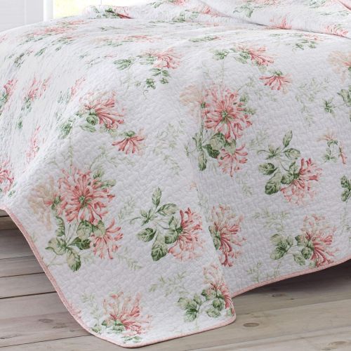  Laura Ashley Honeysuckle Quilt Set, King, Pastel Pink