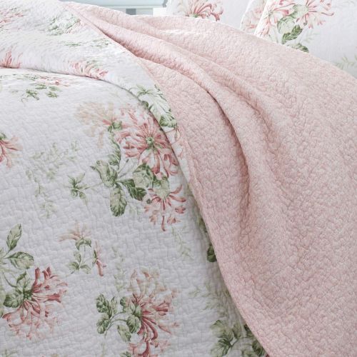  Laura Ashley Honeysuckle Quilt Set, King, Pastel Pink