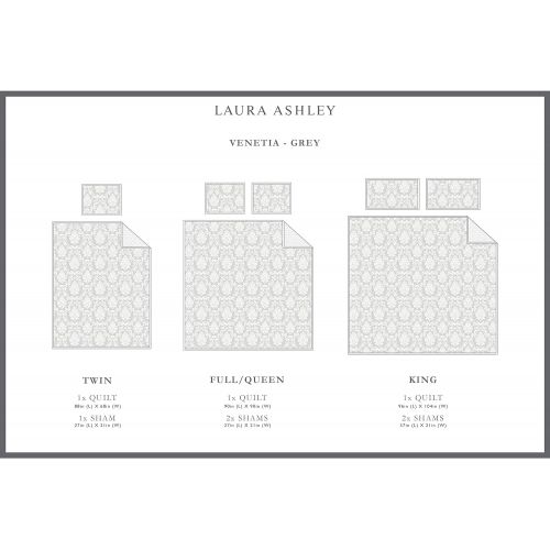  Laura Ashley Venetia Cotton Reversible Quilt, FullQueen, Gray