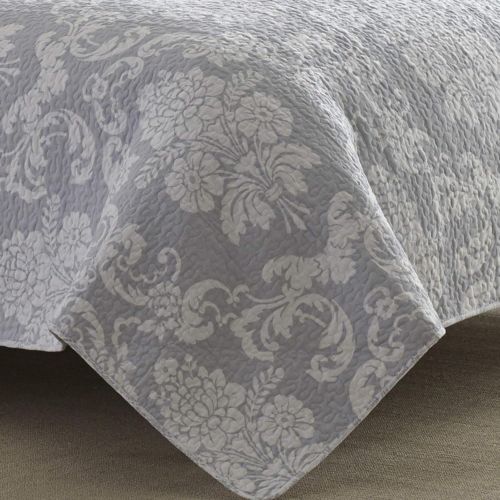  Laura Ashley Venetia Cotton Reversible Quilt, FullQueen, Gray