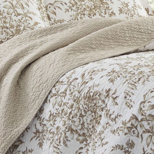  Laura Ashley Bedford Cotton Reversible Quilt, FullQueen, Mocha