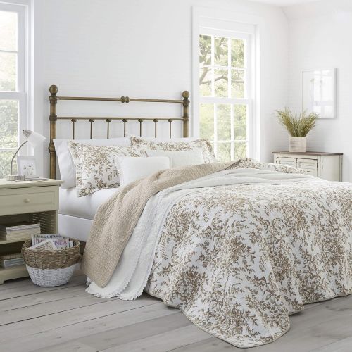  Laura Ashley Bedford Cotton Reversible Quilt, FullQueen, Mocha