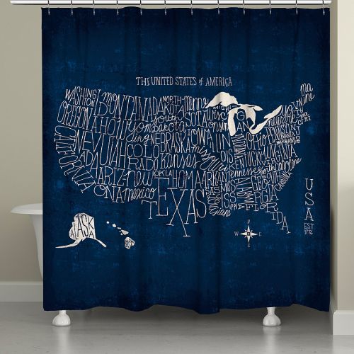  Laural Home US Map Blueprint Shower Curtain in Blue