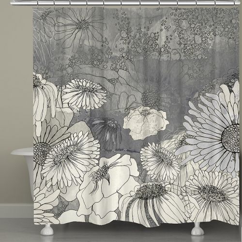  Laural Home Flowers On Grey Shower Curtain