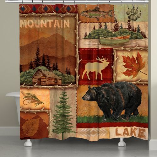  Laural Home Lodge Collage Shower Curtain in Brown