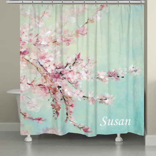  Laural Home Cherrry Blossoms Shower Curtain in Pink Blue