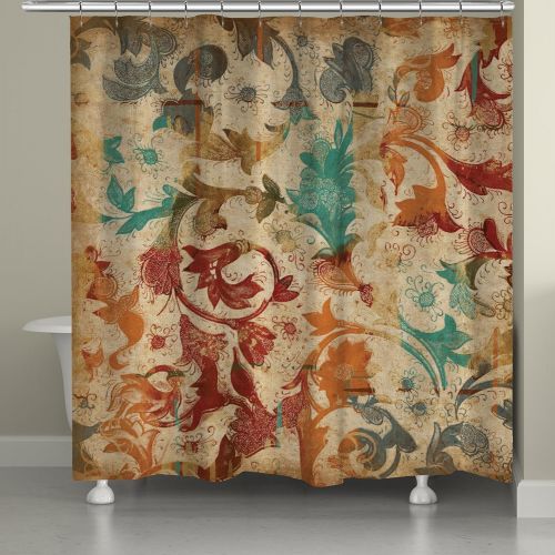  Laural Home Floral Scroll Shower Curtain, 71 by 74