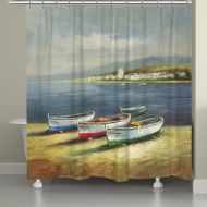 Laural Home Boats on Beach Shower Curtain, 71 x 74, Blue