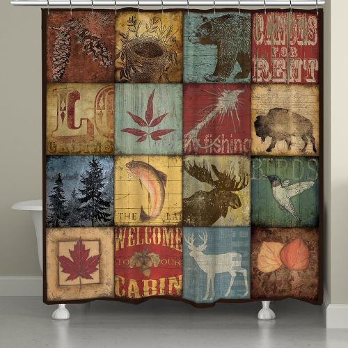  Laural Home Lodge Patch Shower Curtain, 71 x 74, Brown