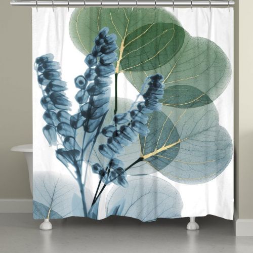  Laural Home Lily and Eucalyptus Leaf X-Ray Shower Curtain, Blue/Green