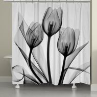Laural Home Black and White Tulips Shower Curtain, 71 x 74, Black/White
