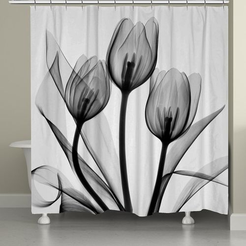  Laural Home Black and White Tulips Shower Curtain, 71 x 74, Black/White