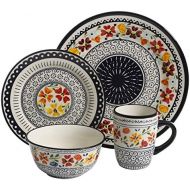 Gibson Elite 92995.16R Luxembourg Handpainted 16 Piece Dinnerware Set, Blue and Cream w/Floral Designs