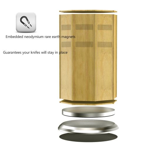  Lausatek Knife block, Knife Rack/Holder Without Knives, Bamboo Magnetic 360°Rotating Knife Block with Aluminum Alloy Base and Non-slip Feet, Luxury Gift, Deliver Knife Fast, Never Fall Off