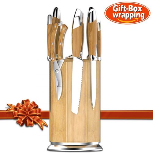  Lausatek Knife block, Knife Rack/Holder Without Knives, Bamboo Magnetic 360°Rotating Knife Block with Aluminum Alloy Base and Non-slip Feet, Luxury Gift, Deliver Knife Fast, Never Fall Off