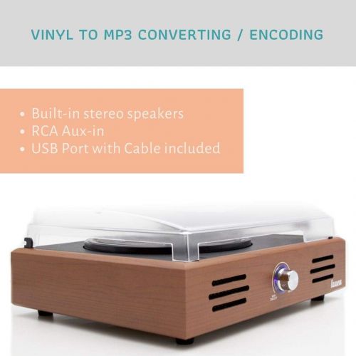  Lauson Woodsound JTF535 Vinyl Record Player with Speakers Vinyl Turntable and USB Belt-Driven Vintage Phonograph Record Player 3 Speed RCA line-Out