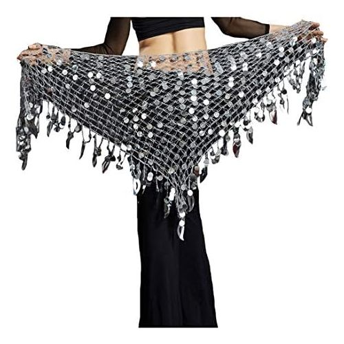  Lauthen.S Women Belly Dance Hip Scarf Sequins Mesh Triangle Wrap Skirt Waist Chain