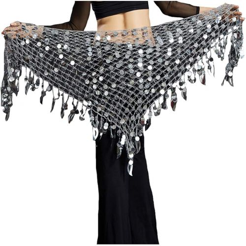  Lauthen.S Women Belly Dance Hip Scarf Sequins Mesh Triangle Wrap Skirt Waist Chain