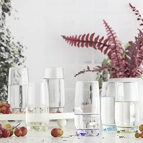  [아마존베스트]LAV Highball Drinking Glasses 6-Piece, 13 Oz Clear Beverage Glass Set with Colored Bottoms for Water & Juice & Cocktails, Vibrant Glass Cups, Dishwasher Safe