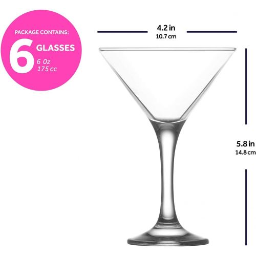  [아마존베스트]LAV Martini Glasses 6-Piece, 6 Oz Martini Cocktail Glass Set Perfect for Cosmopolitan and Elegant Cocktails, Clear Bar Glasses Set Classic Chic Design for Home Parties and Celebrat