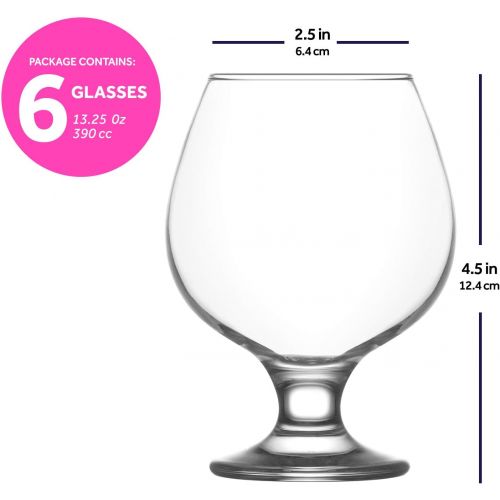  [아마존베스트]LAV Brandy Snifters 6-Piece 13.25 Oz Cognac Glasses Set, Clear Small Glass Snifters Perfect for Scotch & Bourbon & Whiskey and Spirits, Short Beer Tasting Glasses, Lead-Free