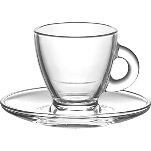  [아마존베스트]Lav Roma 3.2-Ounce. Small Demitasse Clear Glass Espresso Drinkware, Set of 6 Cups/Saucers + Set of 6 Stainless Steel 18/10 mini Espresso Spoons! Hostess, Coffee Lover/Enthusiast, Espre