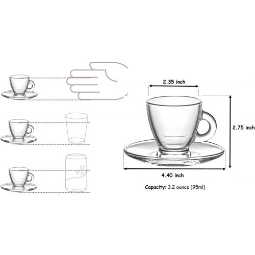  [아마존베스트]Lav Roma 3.2-Ounce. Small Demitasse Clear Glass Espresso Drinkware, Set of 6 Cups/Saucers + Set of 6 Stainless Steel 18/10 mini Espresso Spoons! Hostess, Coffee Lover/Enthusiast, Espre