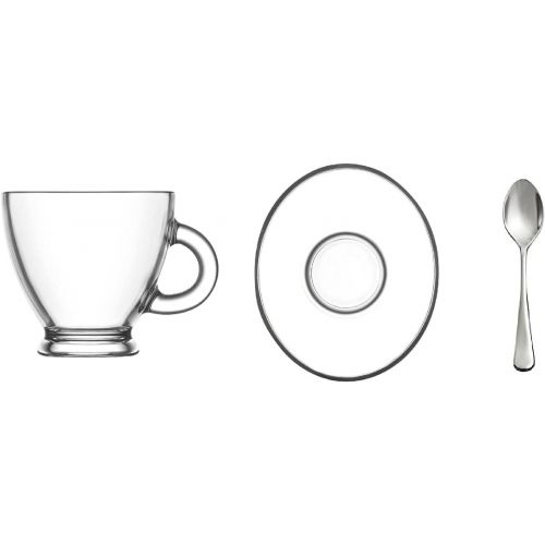  [아마존베스트]Lav Roma 3.2-Ounce. Small Demitasse Clear Glass Espresso Drinkware, Set of 6 Cups/Saucers + Set of 6 Stainless Steel 18/10 mini Espresso Spoons! Hostess, Coffee Lover/Enthusiast, Espre
