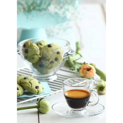  [아마존베스트]Lav Roma 3.2-Ounce. Small Demitasse Clear Glass Espresso Drinkware, Set of 6 Cups/Saucers + Set of 6 Stainless Steel 18/10 mini Espresso Spoons! Hostess, Coffee Lover/Enthusiast, Espre