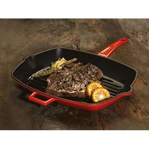  LAVA Cookware Gusseisen emailliert Grillpfanne mit Griff, 20 x 20 cm, schwarz