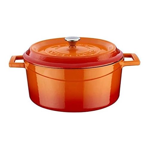  LAVA Cookware Folk Gusseisen emailliert Kasserolle/Brater, rund, 22 cm, orange