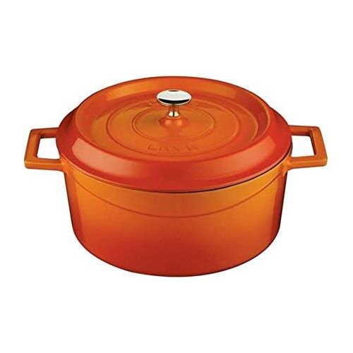  LAVA Cookware Folk Gusseisen emailliert Kasserolle/Brater, rund, 22 cm, orange