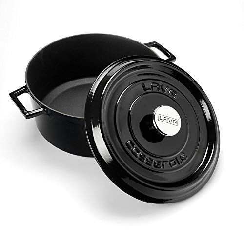  LAVA Cookware Lava Gusseisen Topf runder Topf mit Deckel, 28 cm schwarz