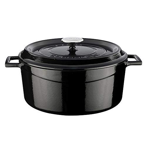  LAVA Cookware Lava Gusseisen Topf runder Topf mit Deckel, 28 cm schwarz